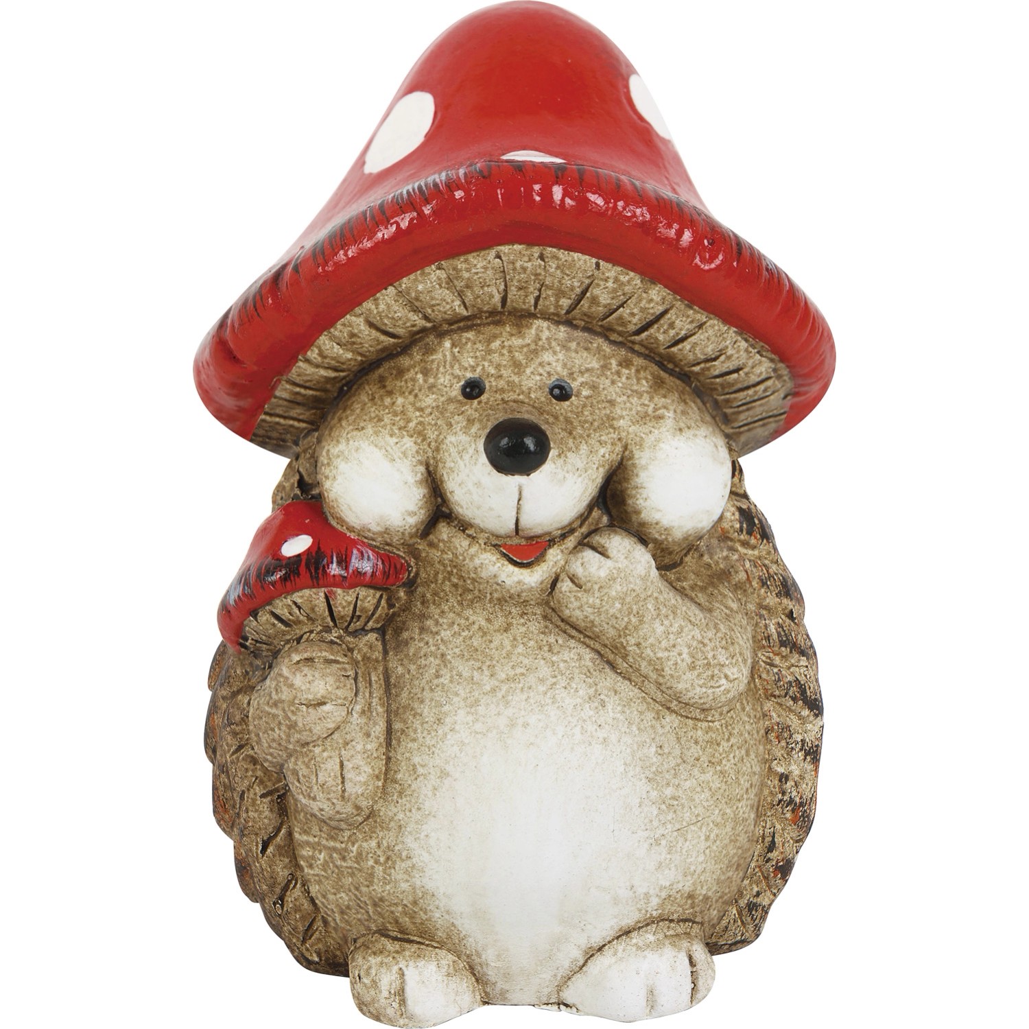 Figurka dekoracyjna JEŻYK Z GRZYBKIEM czerwony - wys. 12,8 cm
