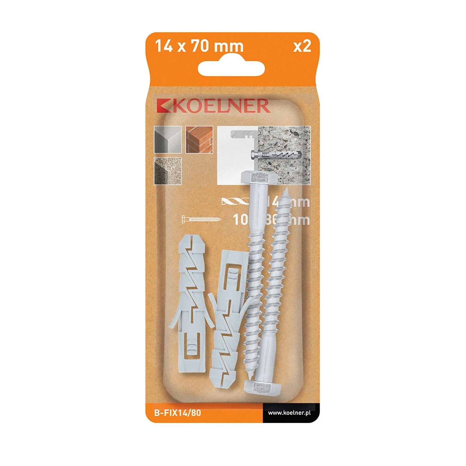 Koelner Kołek rozporowy FIX 14x80 m łeb 6-kątny 2 szt.