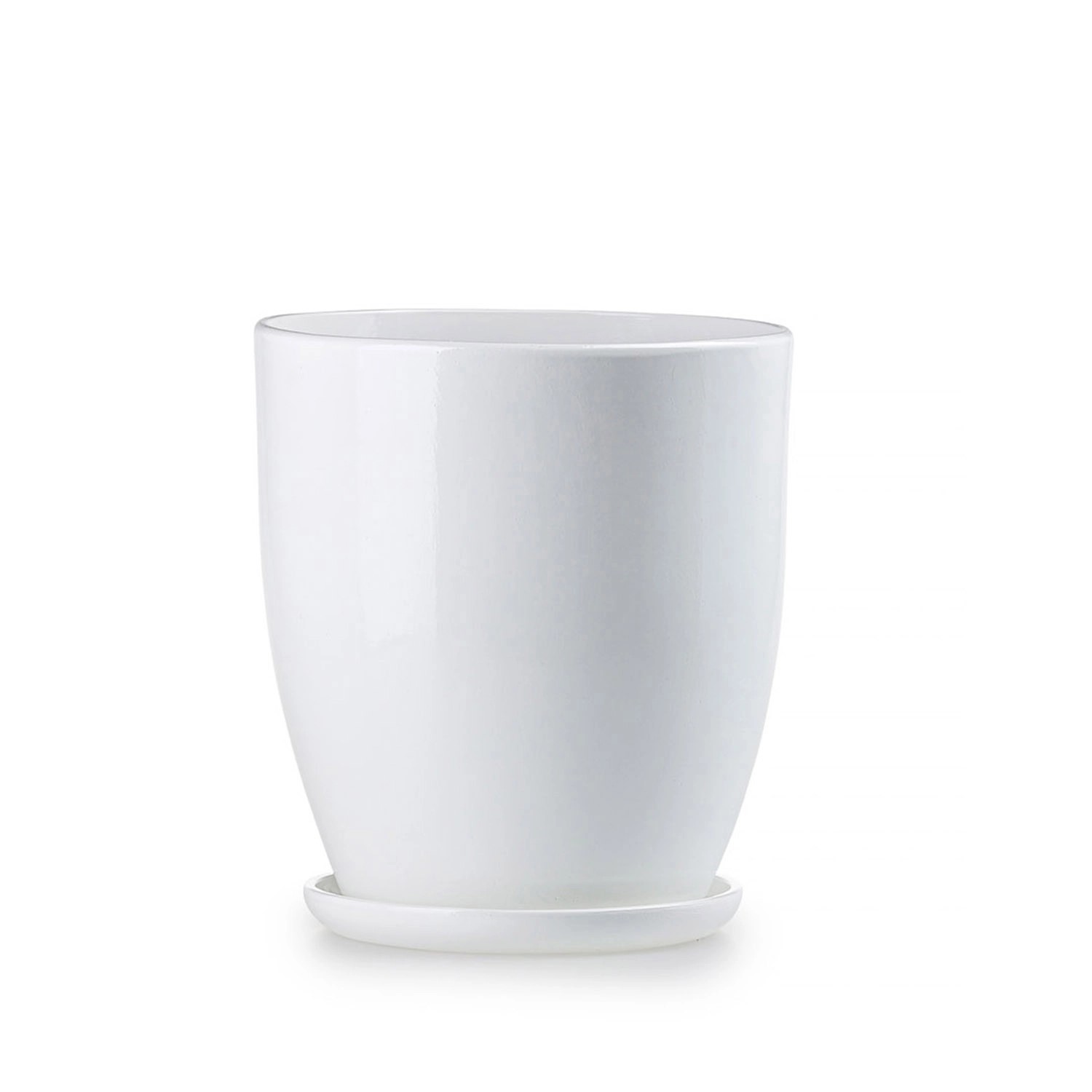 Doniczka z podstawką wysoka biały połysk - 20 cm