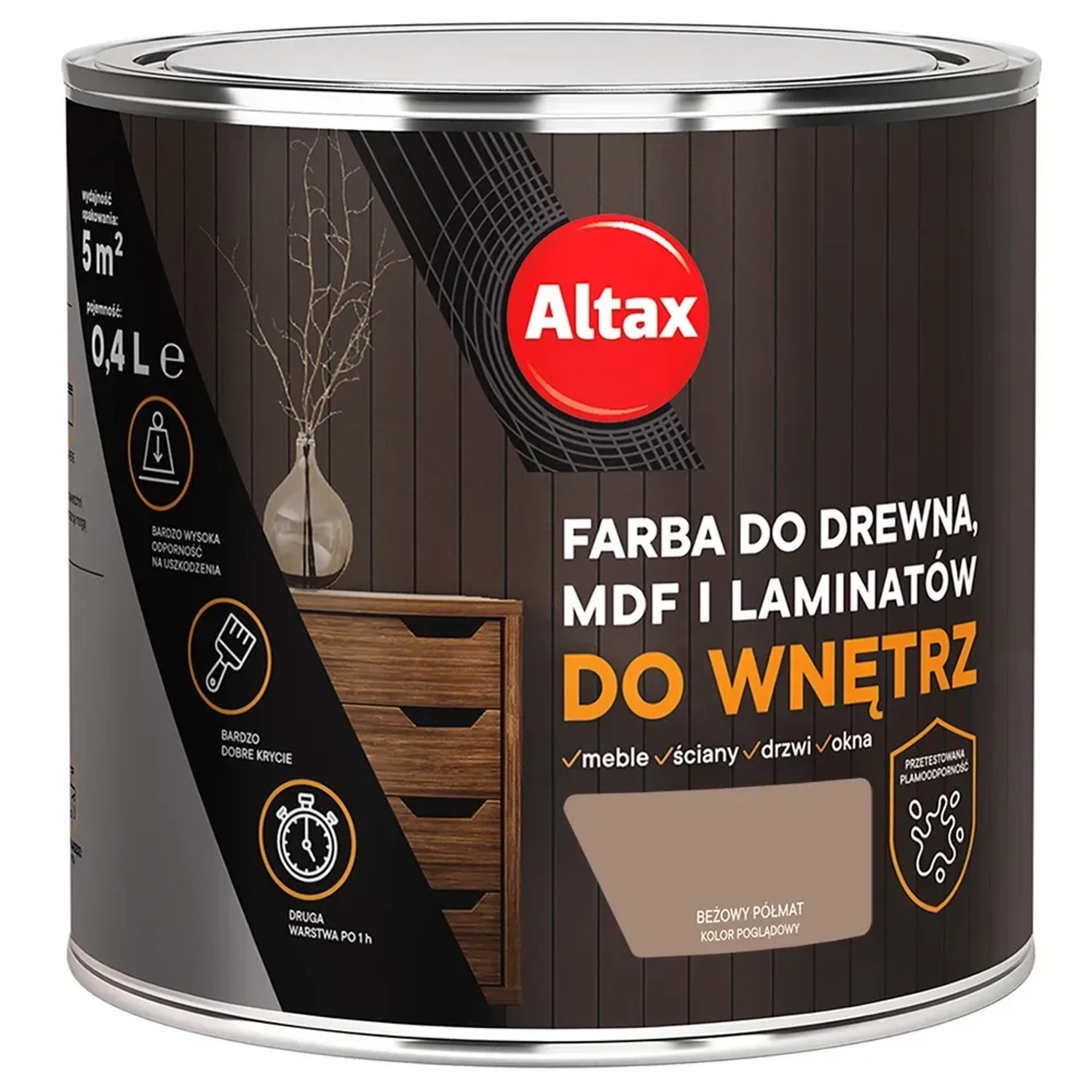 Farba do drewna ALTAX do wnętrz beżowy 400 ml