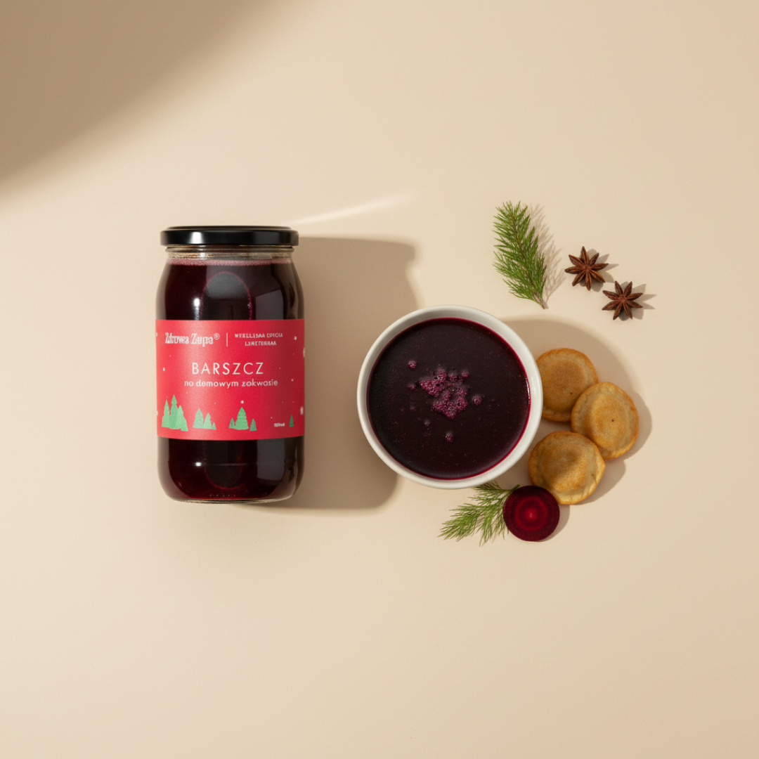 Barszcz na domowym zakwasie 900 ml (bez glutenu, bez laktozy, czysty skład 900 ml, do lodówki)