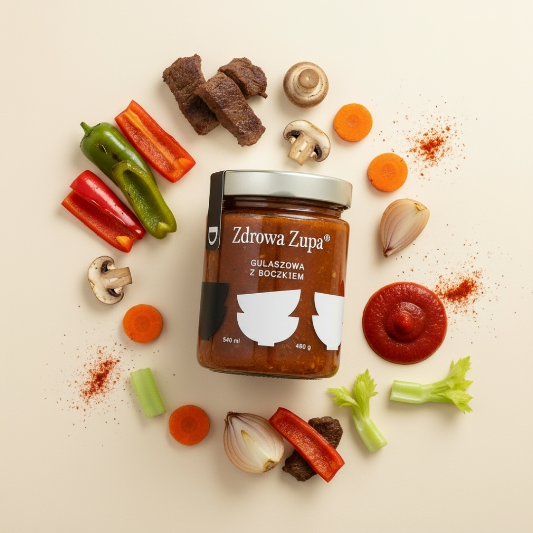 Wysokobiałkowa gulaszowa z wołowiną i boczkiem (high protein, 31g białka, spalanie, bez glutenu, bez laktozy, czysty skład 540 ml, do lodówki)