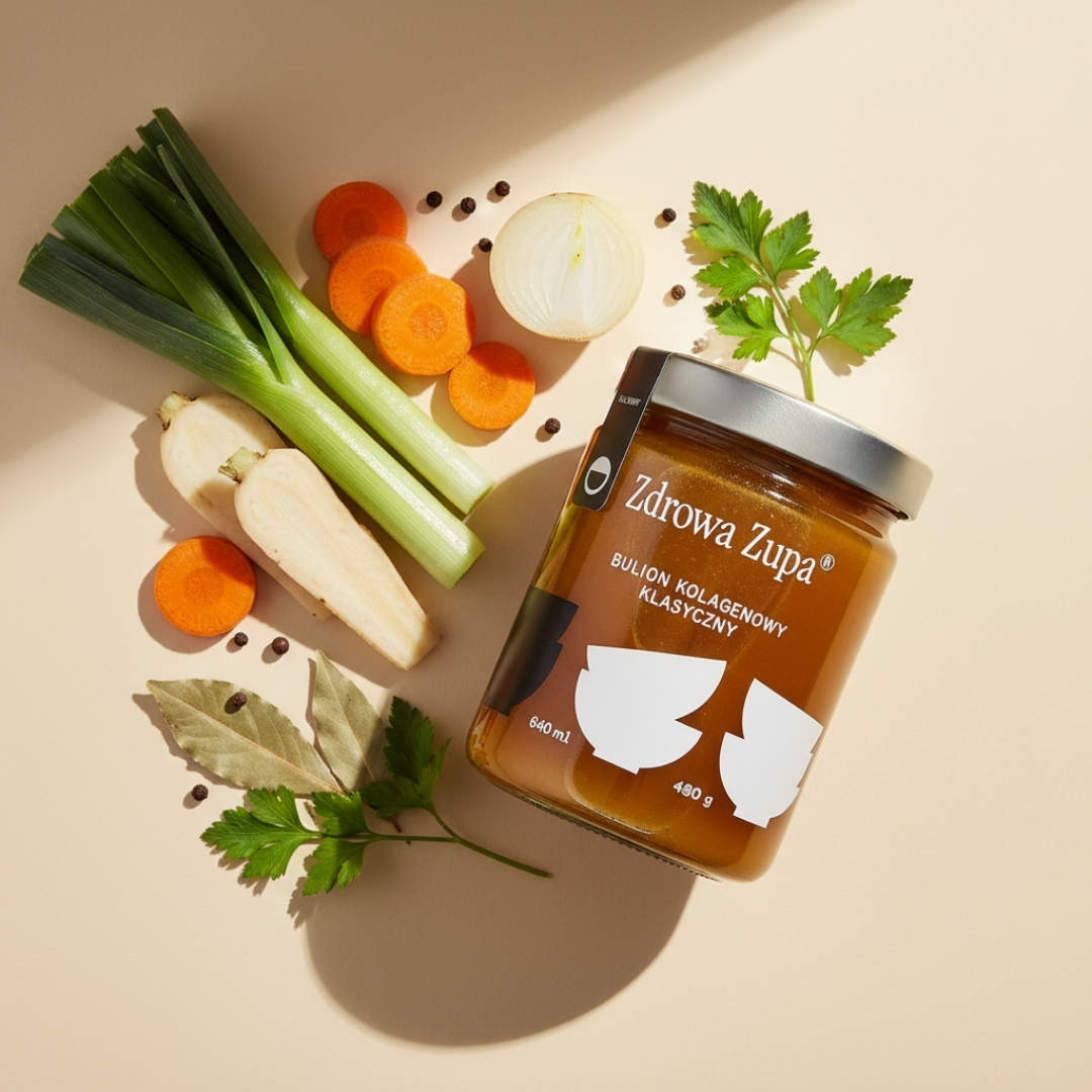 Bulion kolagenowy Klasyczny (długo gotowany, bez glutenu, bez laktozy, keto, czysty skład 540 ml, do lodówki)