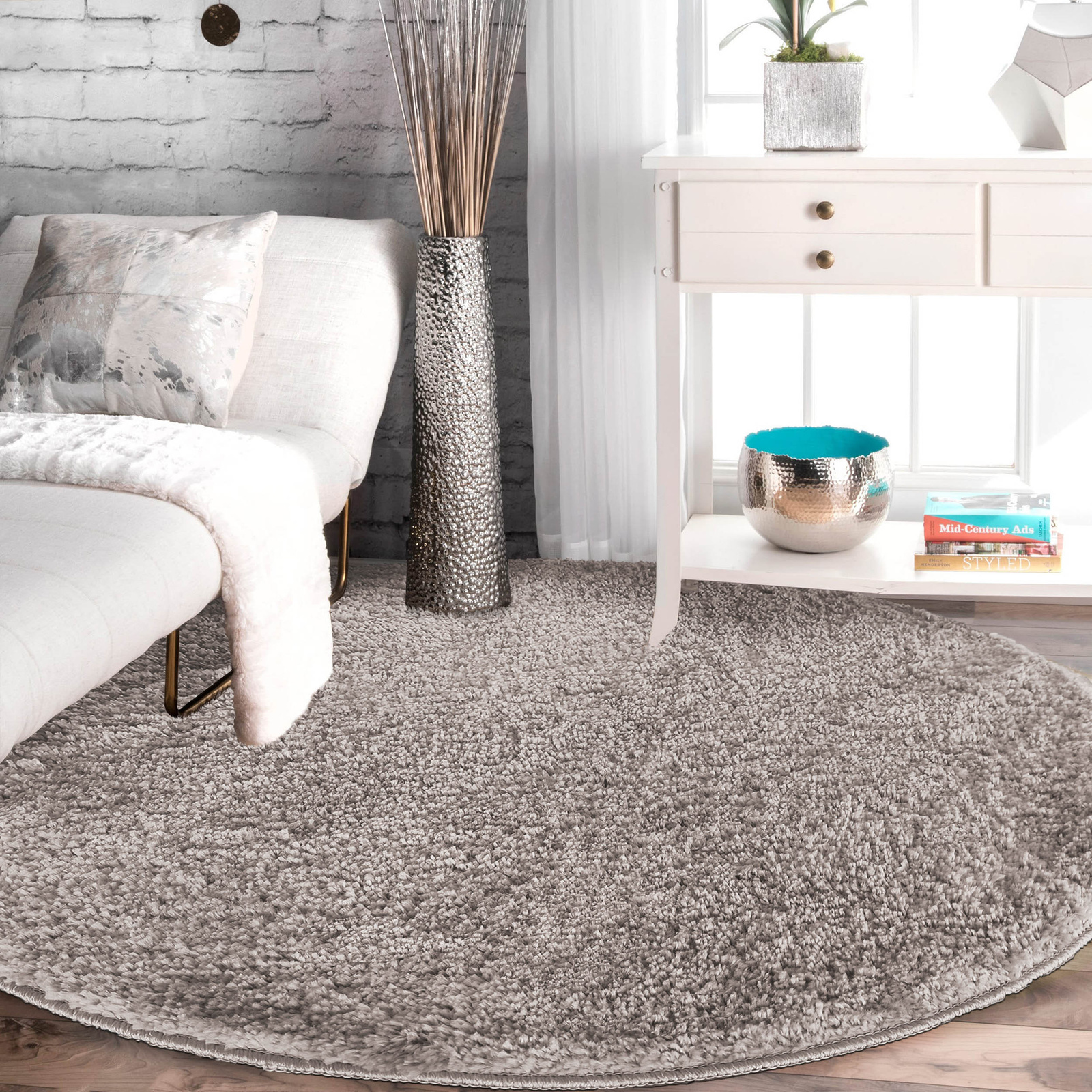 Dywan okrągły Kayoom - typu Shaggy nowoczesny, mięciutki - latte