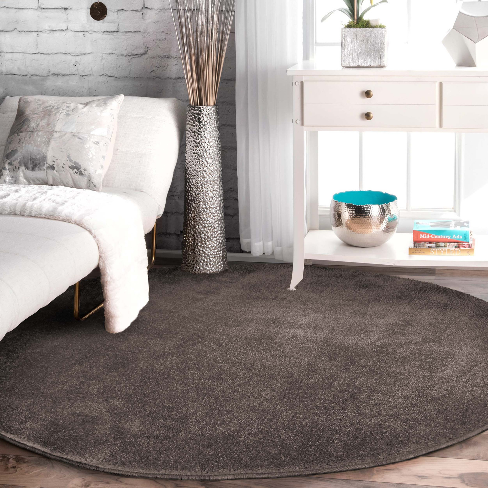 Dywan Premium koło jednolity brązowy