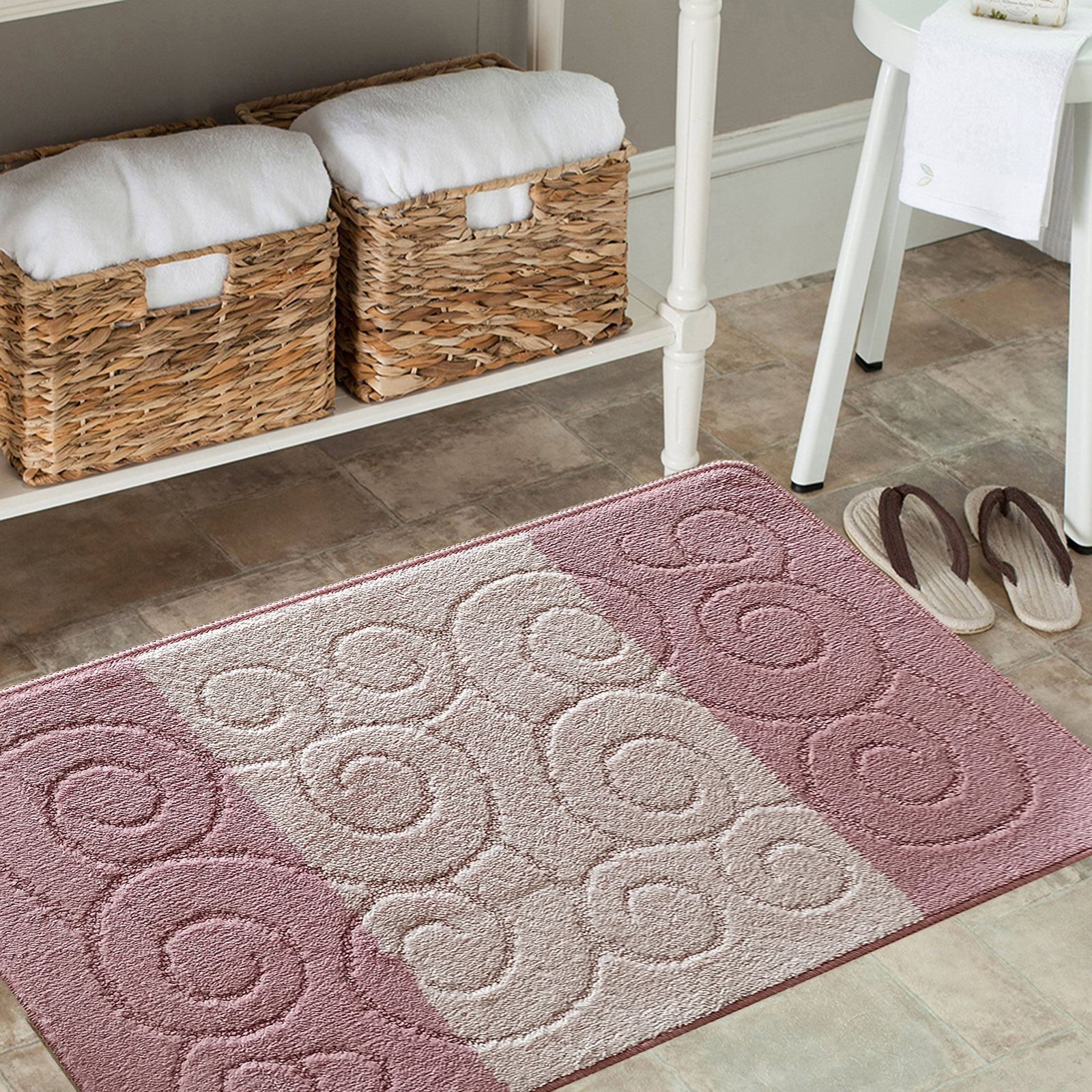 Komplet łazienkowy z wycięciem pod toaletę Montenegro XL Ślimaki - pudrowy