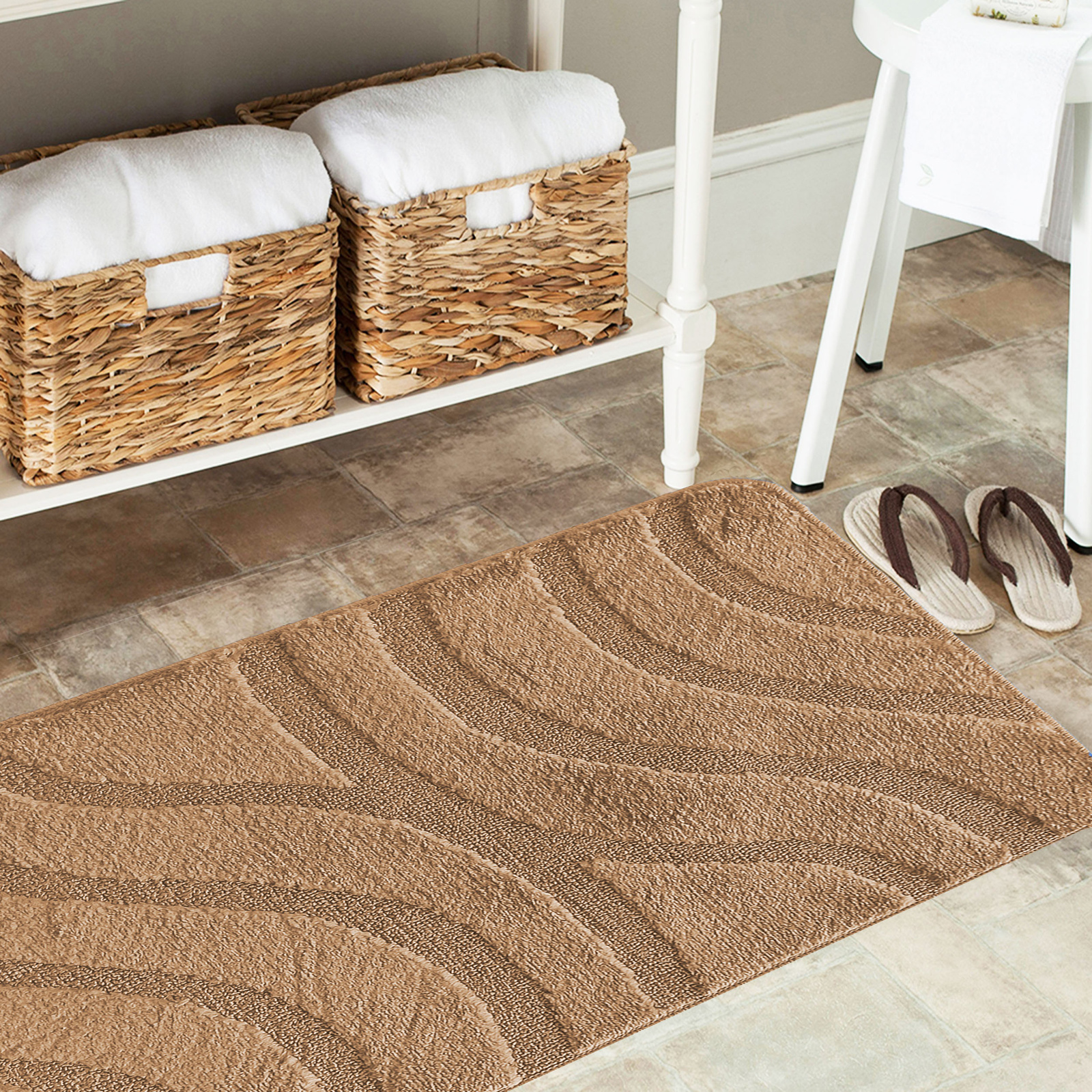 Komplet łazienkowy z wycięciem pod toaletę Montenegro Fale - Jasny Brąz