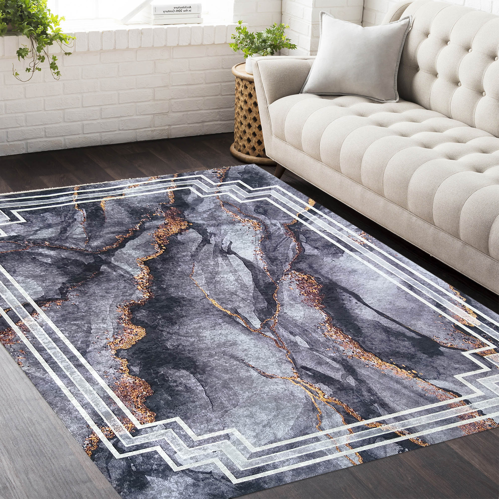 Dywan antypoślizgowy Heos New 118 - ciemny szary- bez frędzli