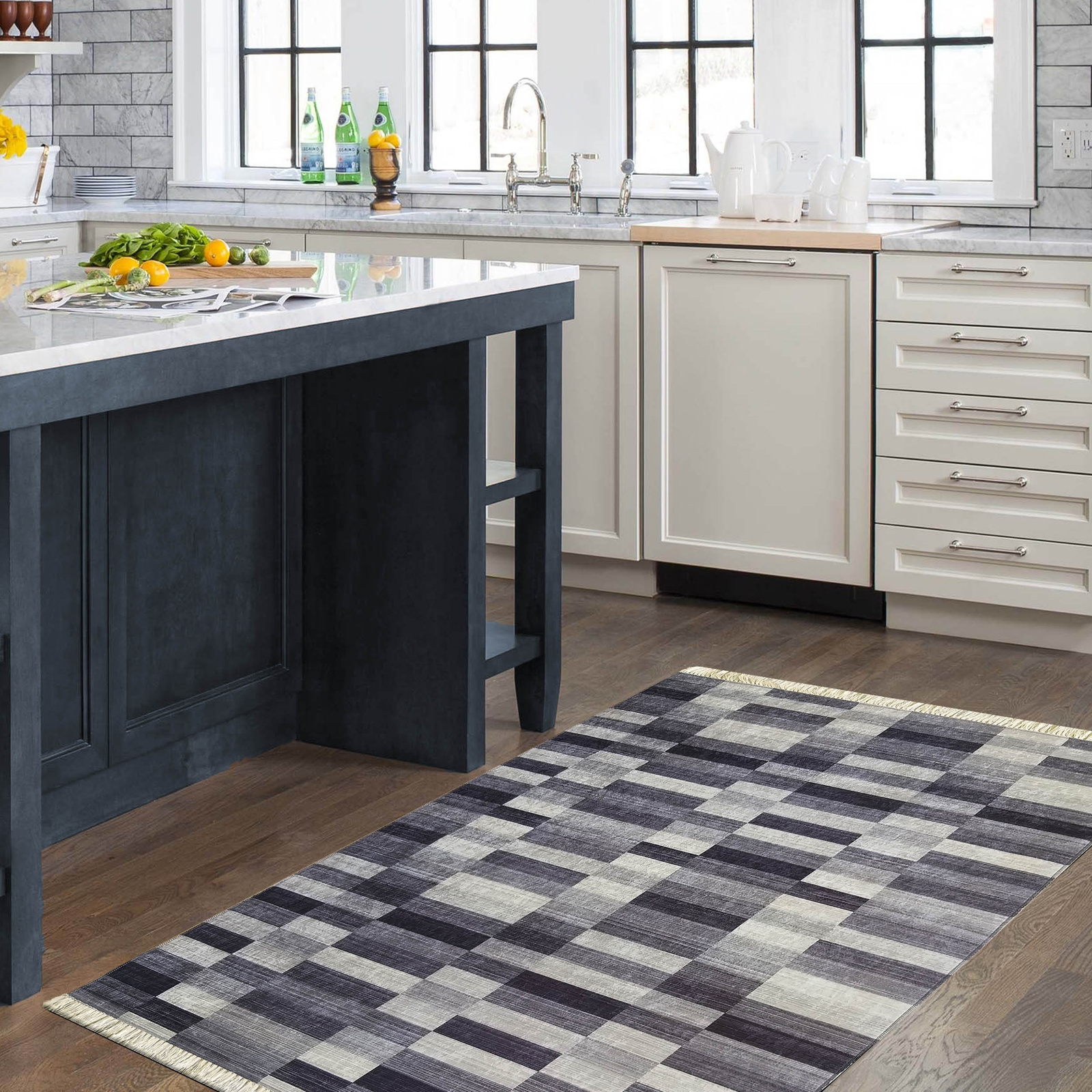 Antypoślizgowy dywan nowoczesny do kuchni - Universal 01 - do prania w pralce - szara