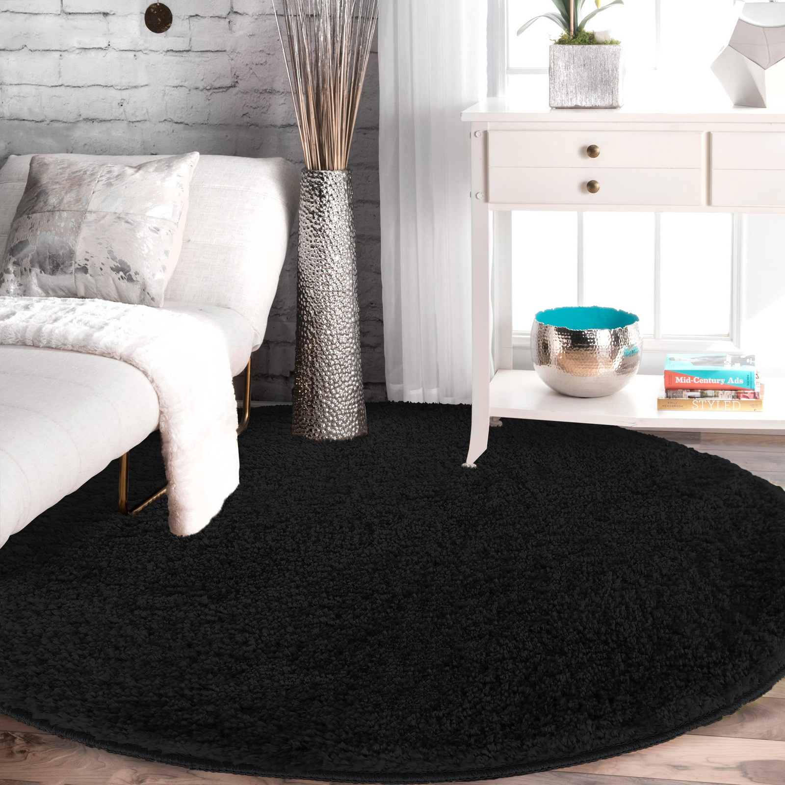 Dywan okrągły Kayoom - typu Shaggy nowoczesny, mięciutki - czarny