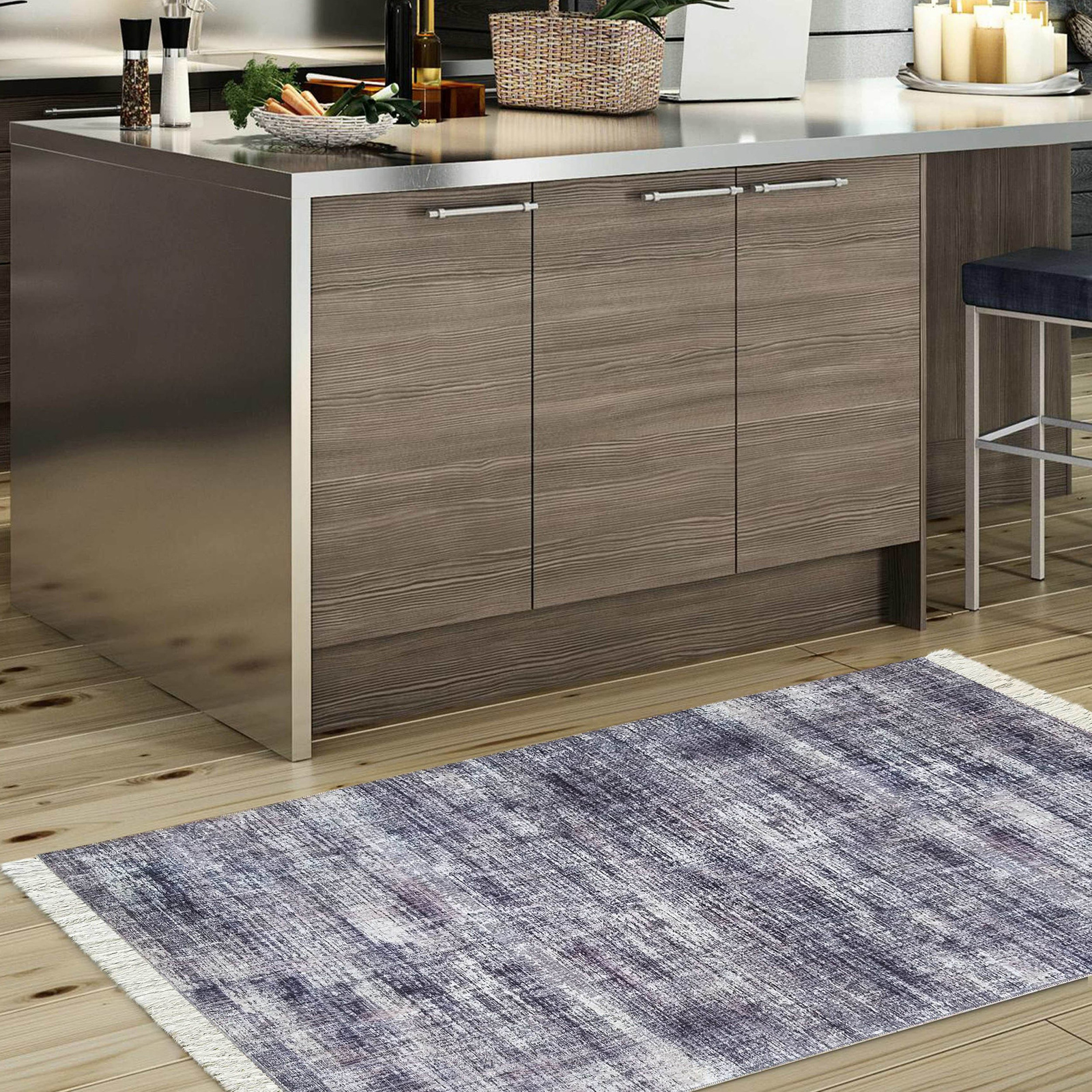 Antypoślizgowy dywan nowoczesny do kuchni - Universal 02 - do prania w pralce - szara