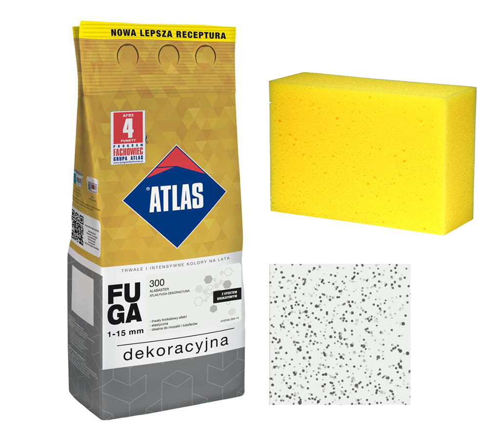ATLAS FUGA DEKORACYJNA Z BROKATEM ALABASTER 2KG + KUBALA GĄBKA