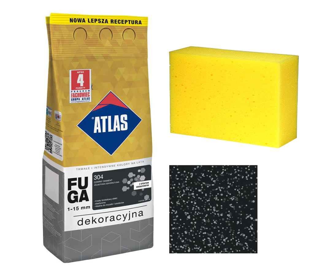 ATLAS FUGA DEKORACYJNA Z BROKATEM CZARNY DIAMENT 2KG + KUBALA GĄBKA