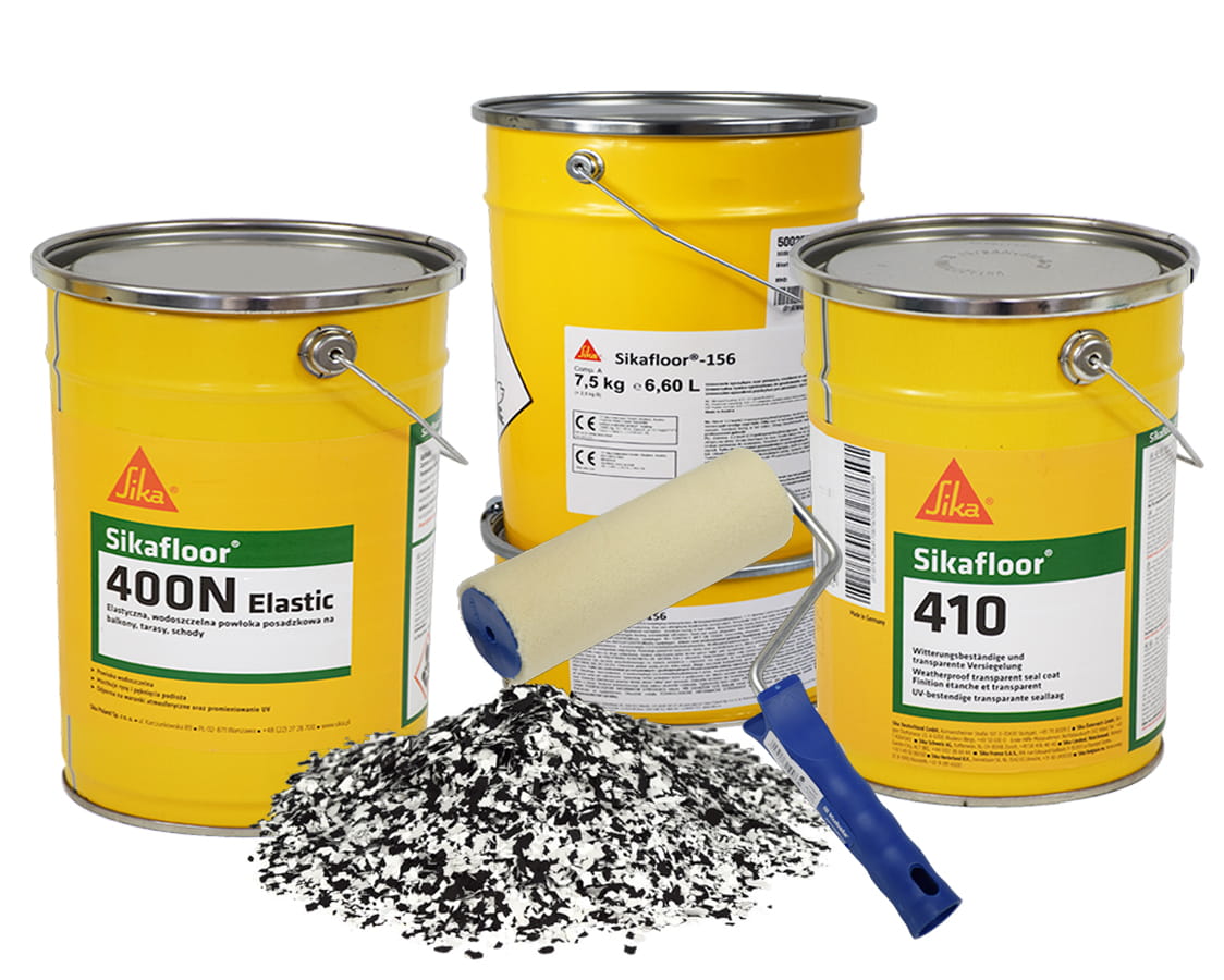 KOMPLETNY SYSTEM SIKAFLOOR 400N KOLORY NA 30M2 + PŁATKI DEKORACYJNE + WAŁEK