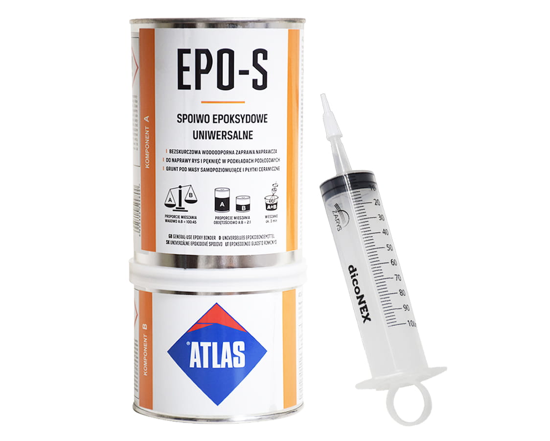 ATLAS EPO-S ŻYWICA EPOKSYDOWA GRUNTUJĄCA DO NAPRAWY RYS I PĘKNIĘĆ W PODKŁADACH PODŁOGOWYCH A+B 1KG