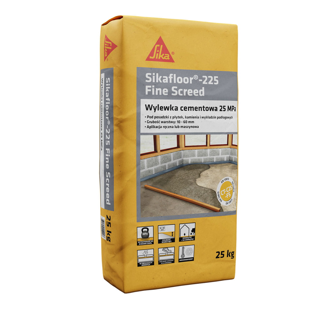 SIKA SIKAFLOOR 225 FINE SCREED JASTRYCH CEMENTOWY 10–60 MM 25 MPa 25 KG