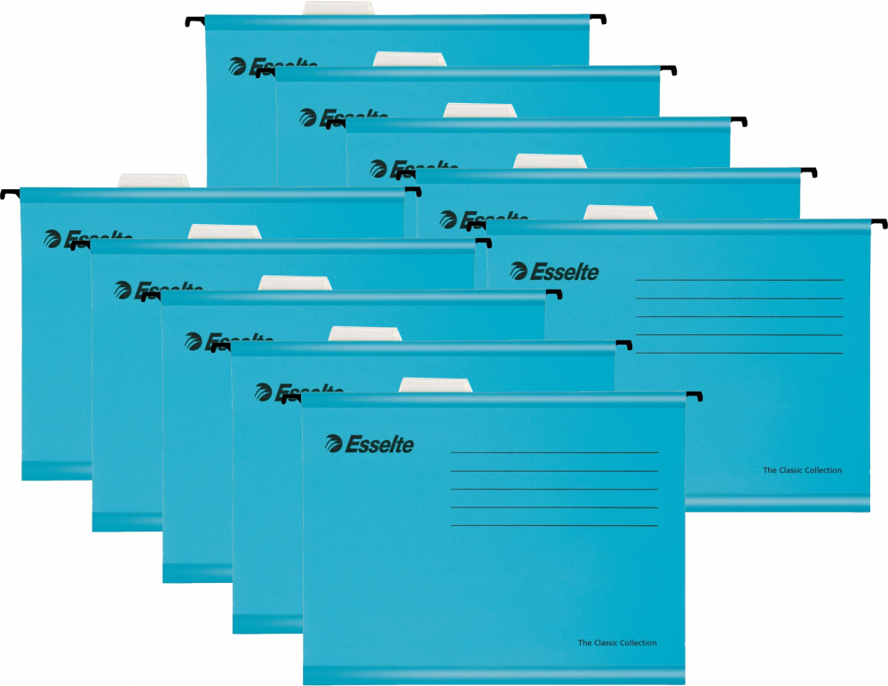 10x Teczka zawieszkowa kartonowa Esselte Classic, wzmacniana, A4, 345x240mm, 210g/m2 niebieski