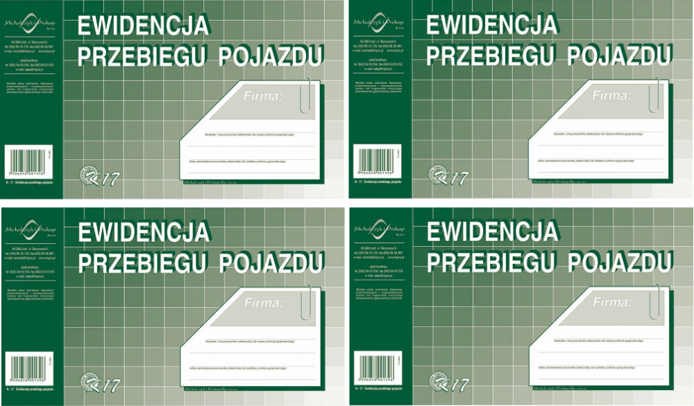 4x Druk akcydensowy Ewidencja przebiegu pojazdu MiP K17, A5, offsetowy, 32k