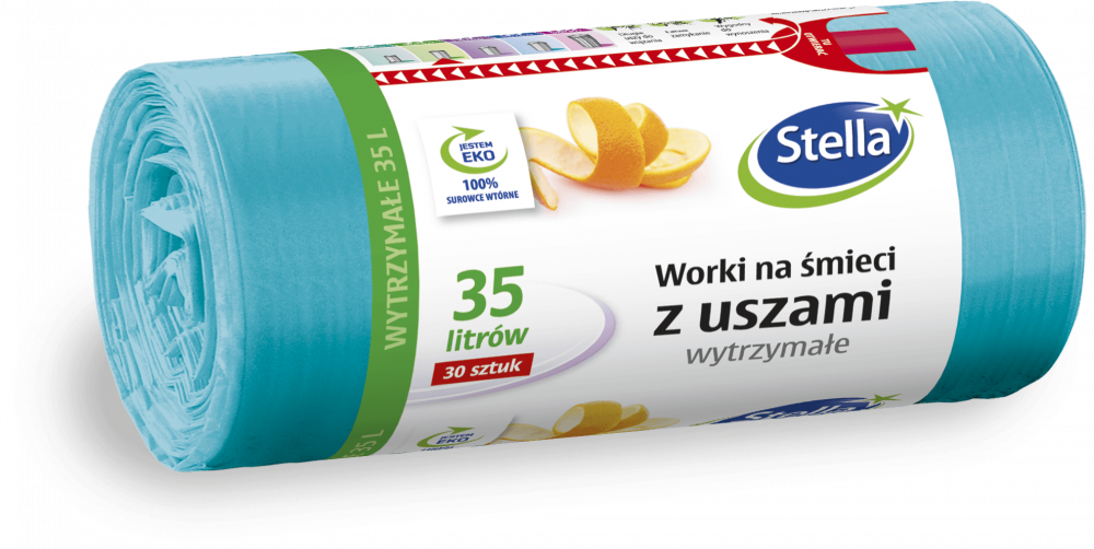 Worki na śmieci Stella, na odpady zmieszane, ekologiczne, 35l, 30 sztuk, turkusowy