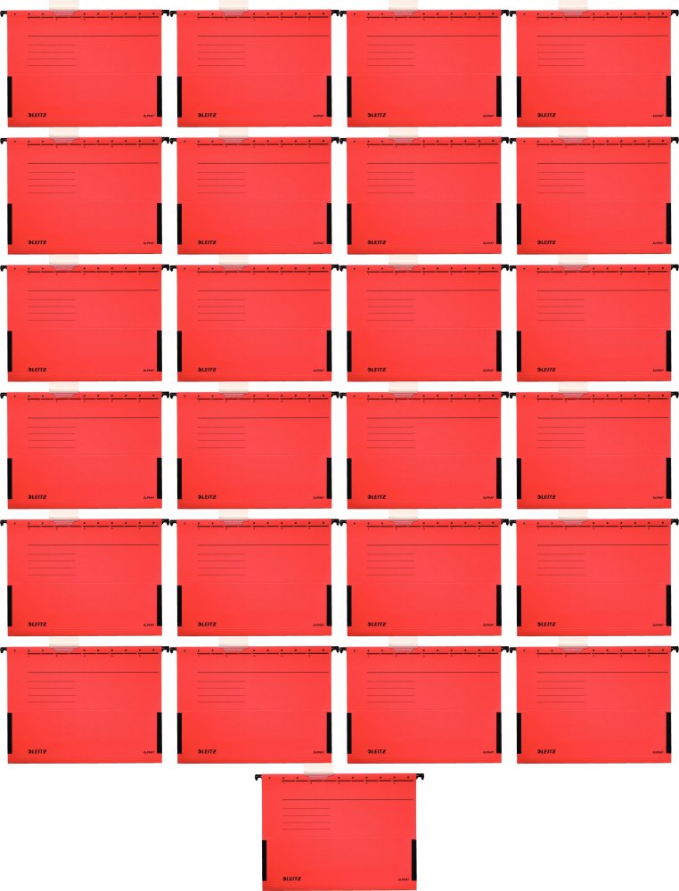 25x Teczka zawieszkowa kartonowa z rozciągliwymi bokami Leitz Alpha, A4, 348x260mm, 275g/m2, czerwony