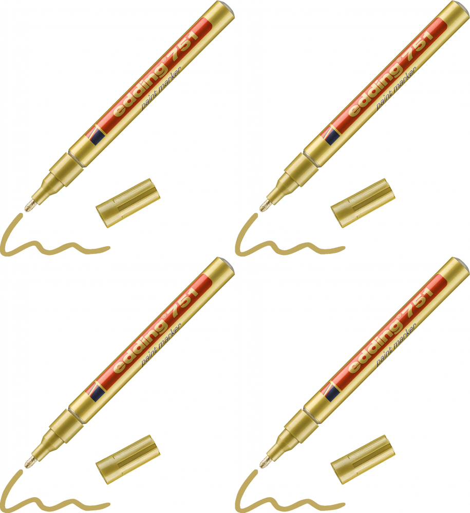 4x Marker olejowy edding 751, w aluminiowej obudowie, okrągła, 1-2mm, złoty