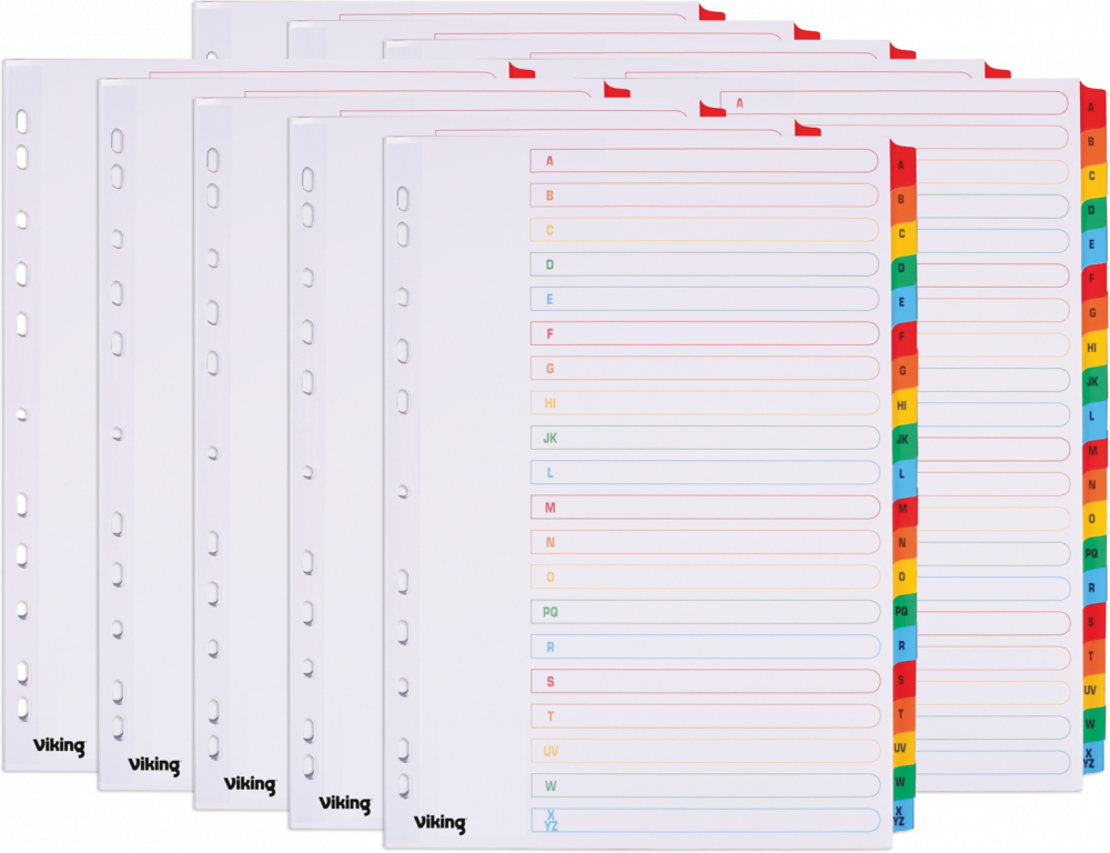 10x Przekładki do segregatora Viking, kartonowe, alfabetyczne, A4, 20 kart, biały