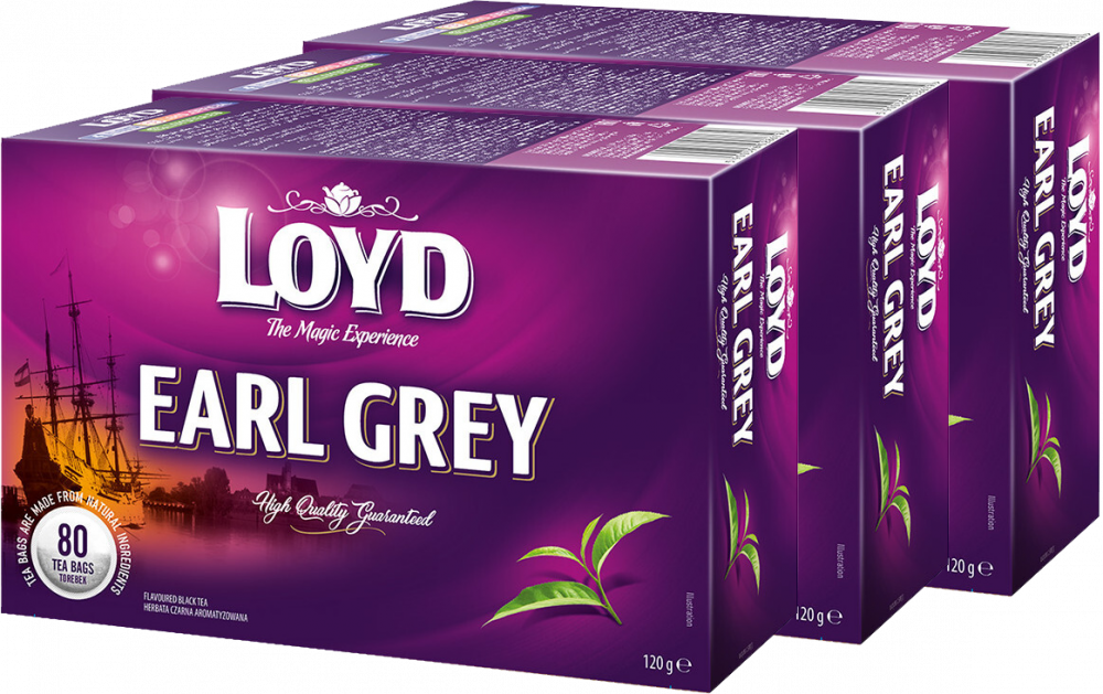 3x Herbata Earl Grey w torebkach Loyd, 80 sztuk x 1.5g