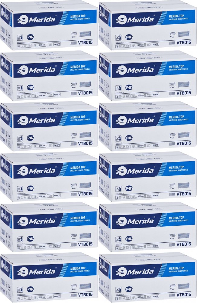 12x Ręcznik papierowy Merida, dwuwarstwowy, w składce V, 20x160 składek, biały