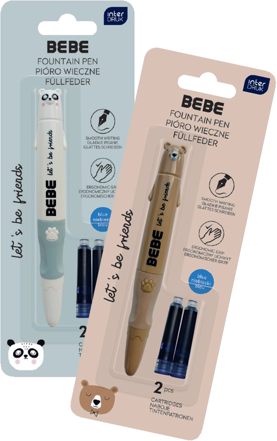 2x Pióro do nauki pisania BEBE Friends +2 naboje, mix kolorów