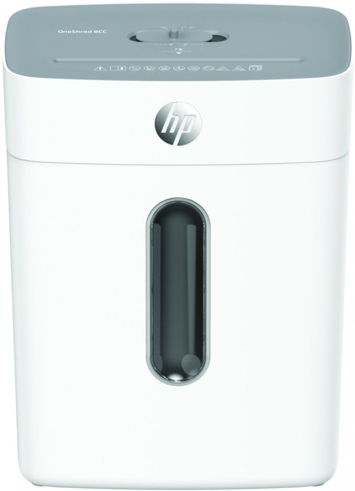 Niszczarka do papieru HP OneShred 8CC, ścinek 5x18mm, 8 kartek, DIN P-4/T-4, biało-szary