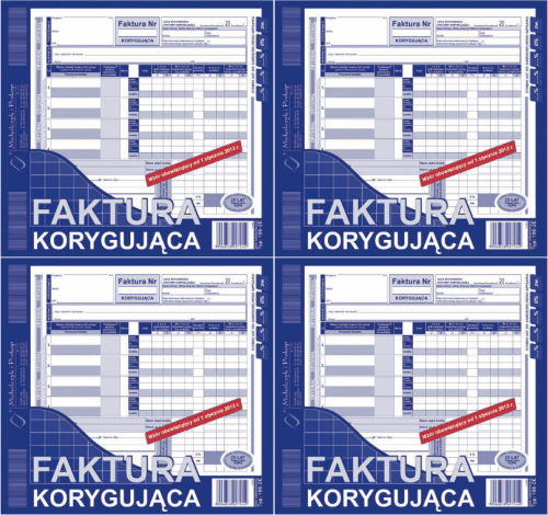 4x Faktura korygujaca MiP 106-2E, 2/3 A4, oryginał+kopia, 80k