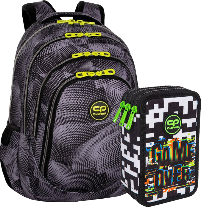 Zestaw: Plecak szkolny CoolPack Drafter3 Hurricane, trzykomorowy, 27l, 44.5x32x19cm, szaro-czarny + Piórnik 3-komorowy CoolPack Jumper 3, z 