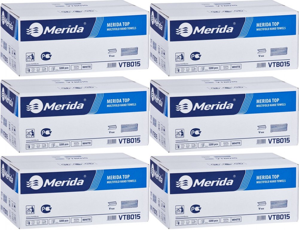 6x Ręcznik papierowy Merida, dwuwarstwowy, w składce V, 20x160 składek, biały