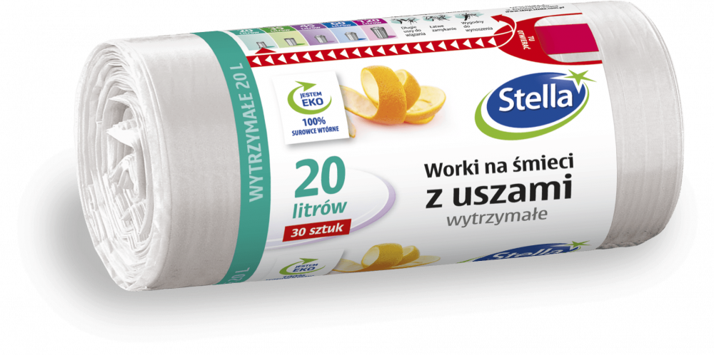 Worki na śmieci Stella, na odpady zmieszane, 20l, 30 sztuk, biały