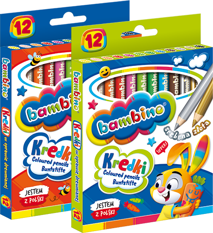 2x Kredki Bambino Zwierzaki Uczniaki, w oprawie drewnianej, 12 sztuk, mix kolorów