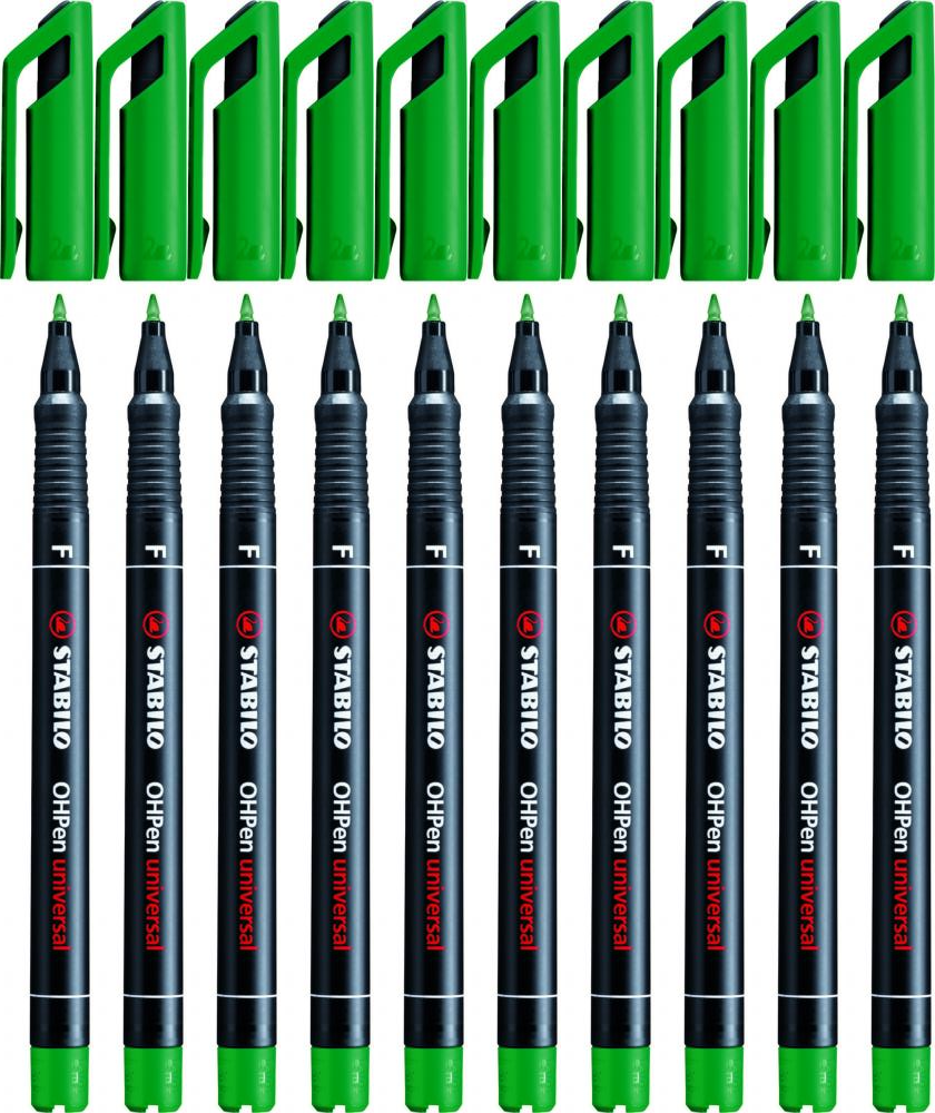 10x Foliopis Stabilo, OHPen, okrągła, 0.7mm (F), zielony