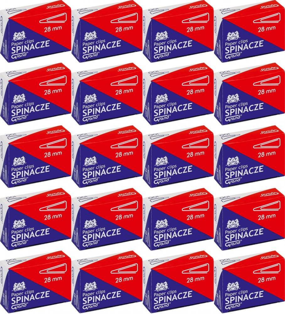 20x Spinacze Grand, trójkątne, 28 mm, 100 sztuk, srebrny