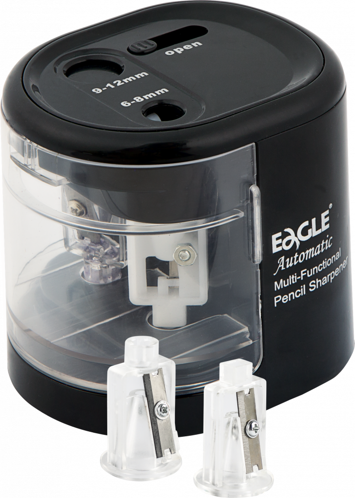 Zestaw Eagle EG-5161: Temperówka elektryczna Eagle EG-5161, USB, 2 otwory, czarny + Ostrza do temperówki Eagle EG-5161, USB, 3 sztuki (2 małe, 1 duże)