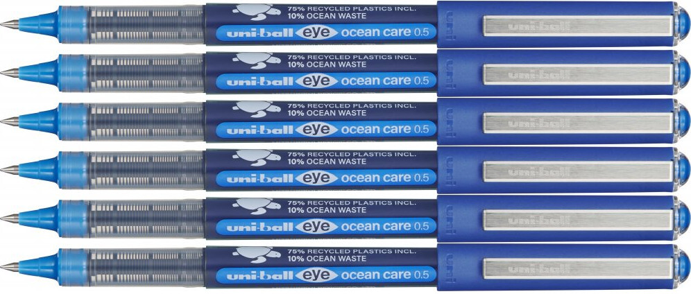 6x Pióro kulkowe Uni Eye Ocean Care, UB-150-ROP, 0.5mm, niebieski