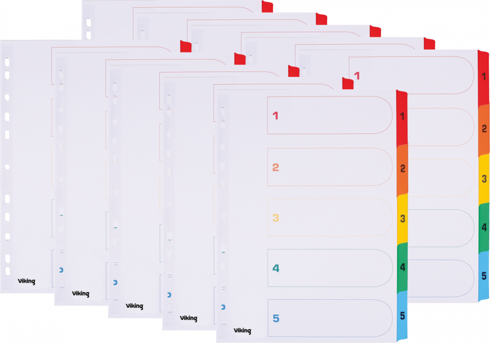 10x Przekładki do segregatora Viking Mylar, kartonowe, numeryczne, A4, 1-5 kart, biały