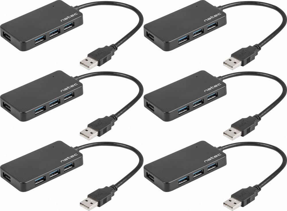 6x Rozgałęziacz - Hub Natec Moth NHU-1342, 4x USB 3.0, czarny