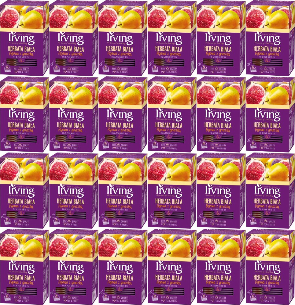 24x Herbata biała smakowa w kopertach Irving, figowa z gruszką, 20 sztuk x 1.5g