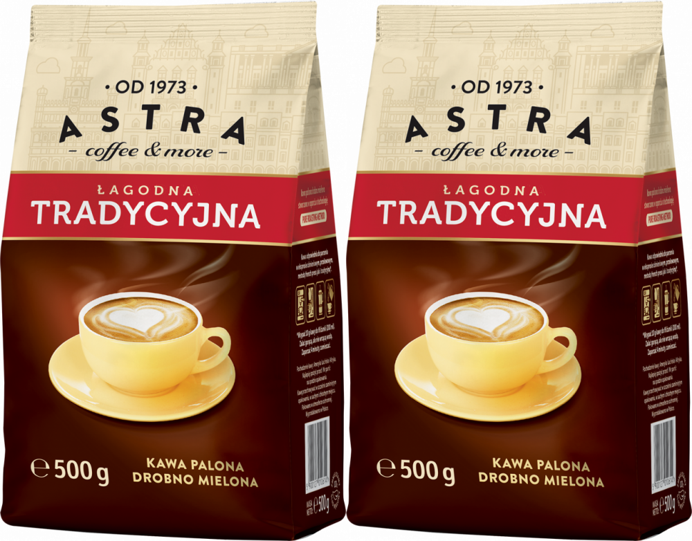 2x Kawa mielona Astra Łagodna Tradycyjna, drobno mielona, 500g
