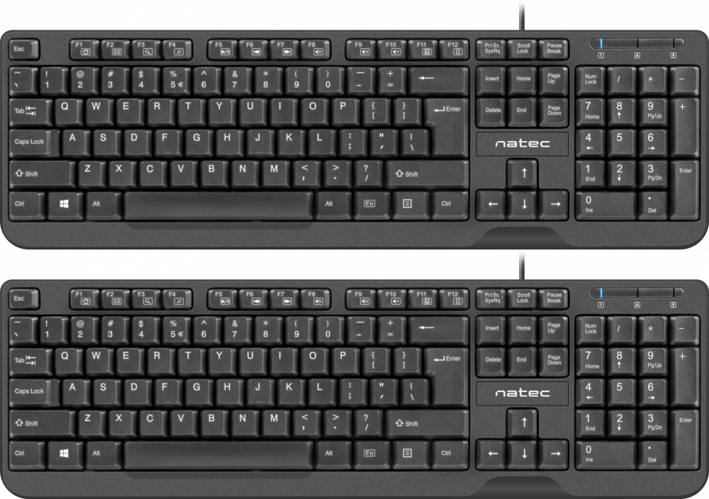 2x Klawiatura przewodowa Natec Trout US Slim NKL-0967, czarny