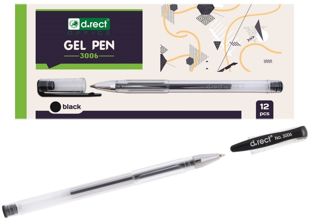 12x Długopis żelowy D.Rect, 3006, 0.5mm czarne