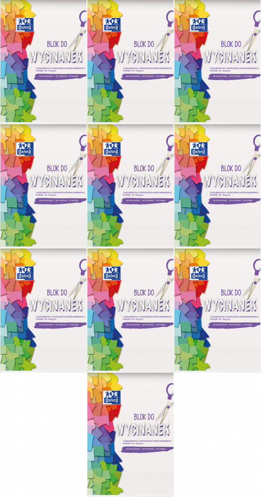 10x Blok do wycinanek Oxford, 15 kolorowych kartek, A4, 100g/m2