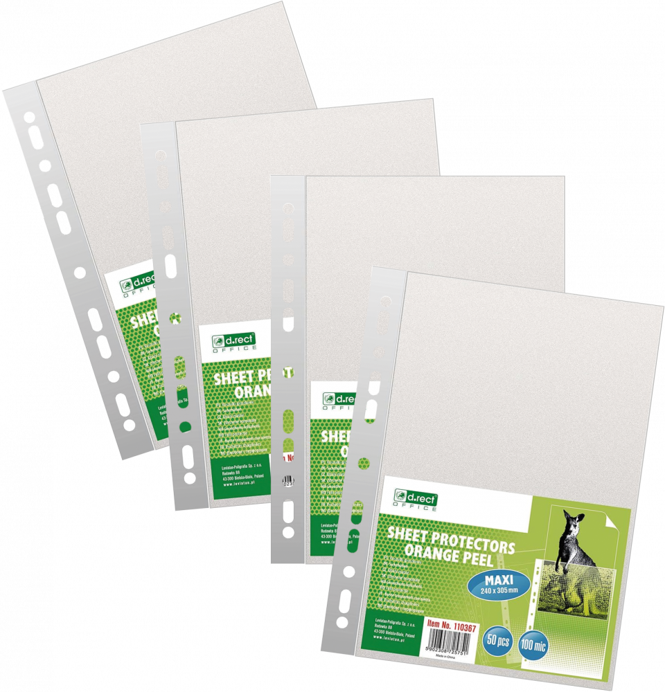 4x Koszulki groszkowe D.Rect Maxi, A4+, 240x305mm, 100μm, 50 sztuk, transparentny