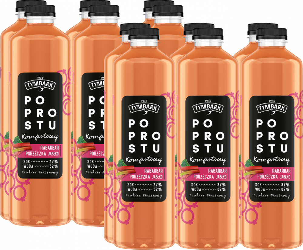 12x Napój Tymbark Po prostu Kompotowy, rabarbar/porzeczka/jabłko, butelka PET, 1.25l