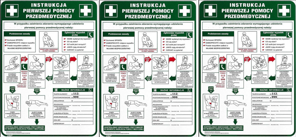 3x tabliczka informacyjna Anro, Z-IB13-P, "Instrukcja pierwszej pomocy przedmedycznej"