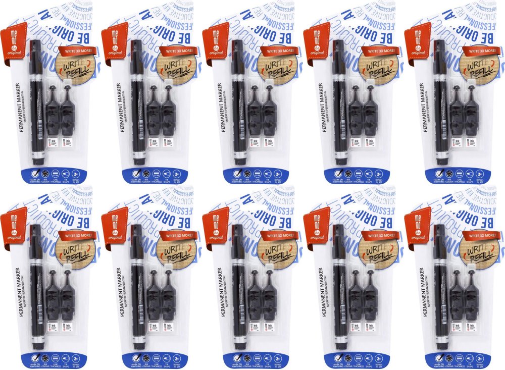 10x Marker permanentny MemoBe + 2 ampułki z zapasowym tuszem, okrągła, czarny